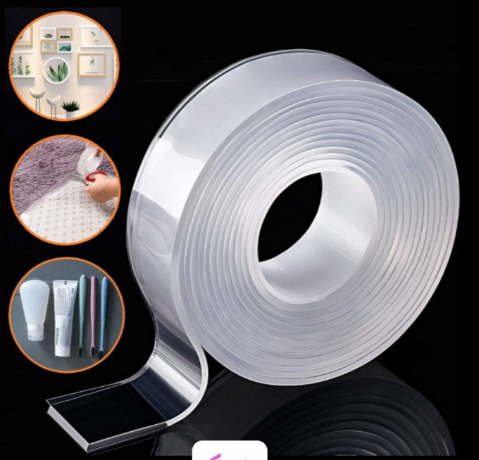 شريط لاصق نانو السحري الشفاف ✨ | تثبيت قوي، قابل للغسل وإعادة الاستعمال بدون حفر