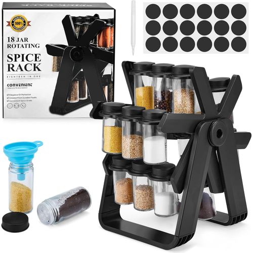 حامل التوابل الدوّار 360° مع 18 قارورة زجاجية – تنظيم مثالي للمطبخ