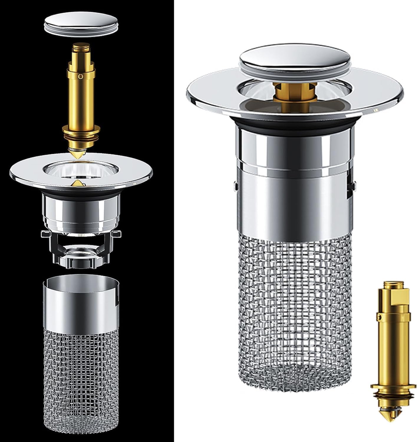 فلتر مغسلة ذكي مع سدادة ضاغطة – يمنع انسداد البالوعة ويجمع الأوساخ