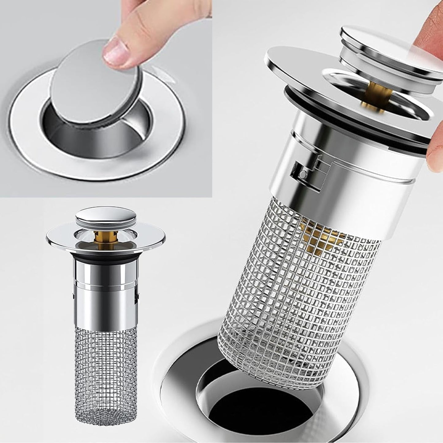 فلتر مغسلة ذكي مع سدادة ضاغطة – يمنع انسداد البالوعة ويجمع الأوساخ