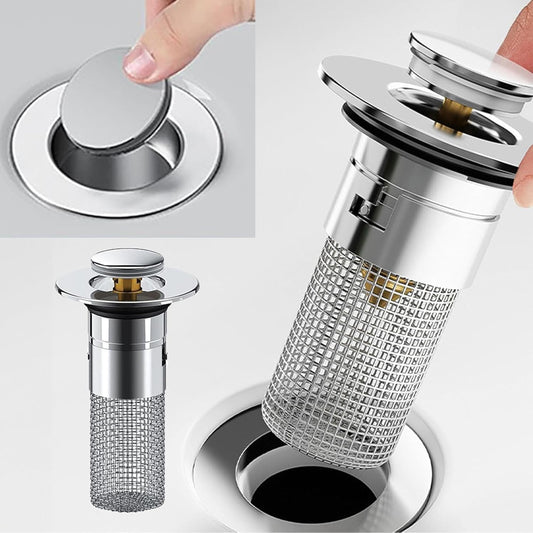 فلتر مغسلة ذكي مع سدادة ضاغطة – يمنع انسداد البالوعة ويجمع الأوساخ