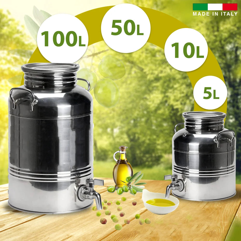 حاوية تخزين زيت الزيتون INOX أصلية – ستانلس ستيل صحي ومقاوم للأكسدة (صناعة إيطالية)