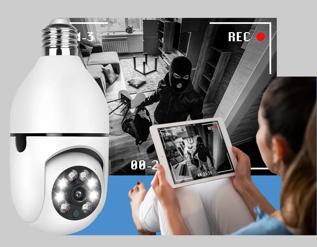 كاميرا مراقبة ذكية على شكل مصباح — دوران 360° ومشاهدة مباشرة من الهاتف